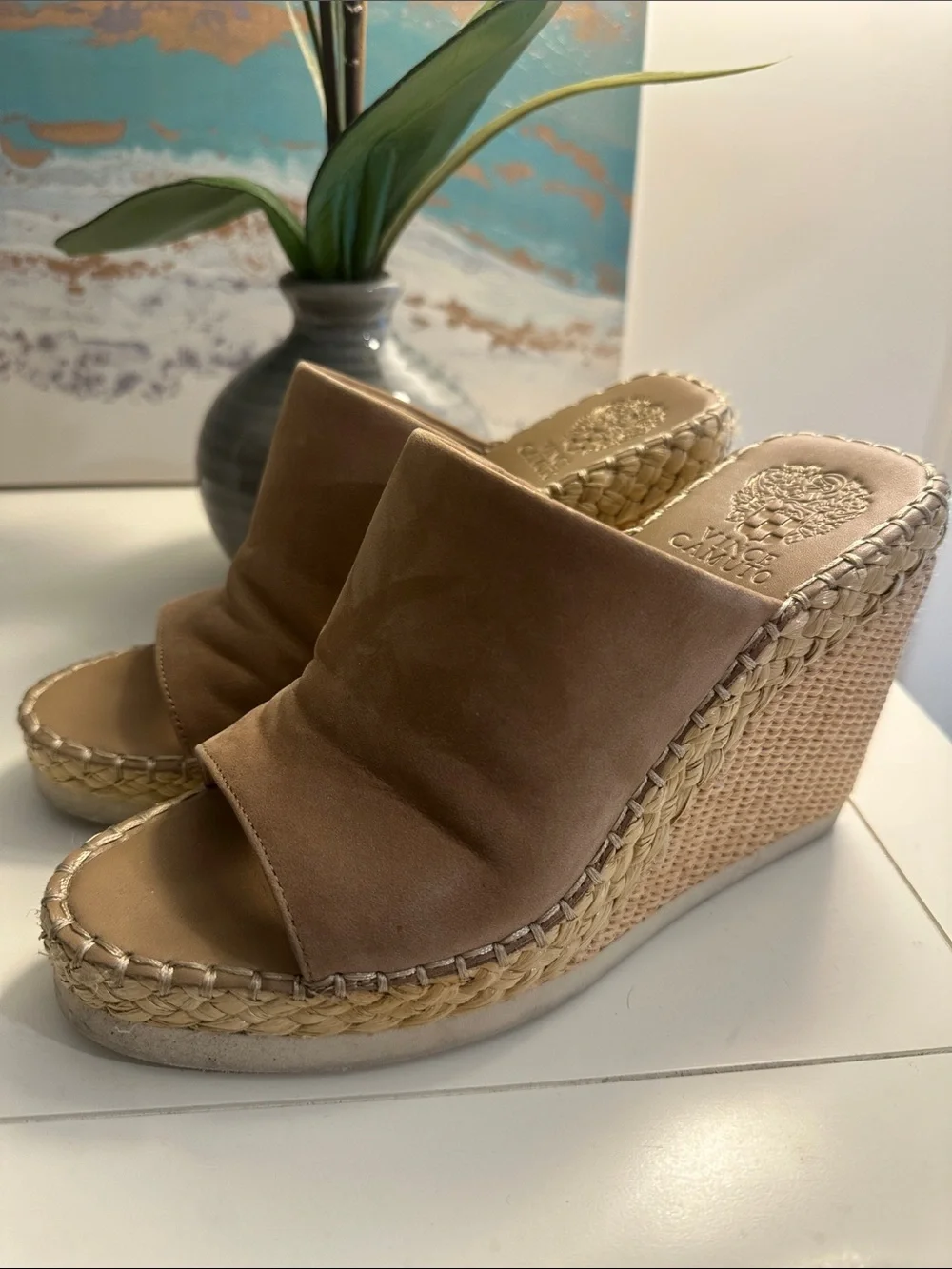 Vince Camuto Brissia Taupe Suede Espadrille Wedge Mule - Picture 3 of 5